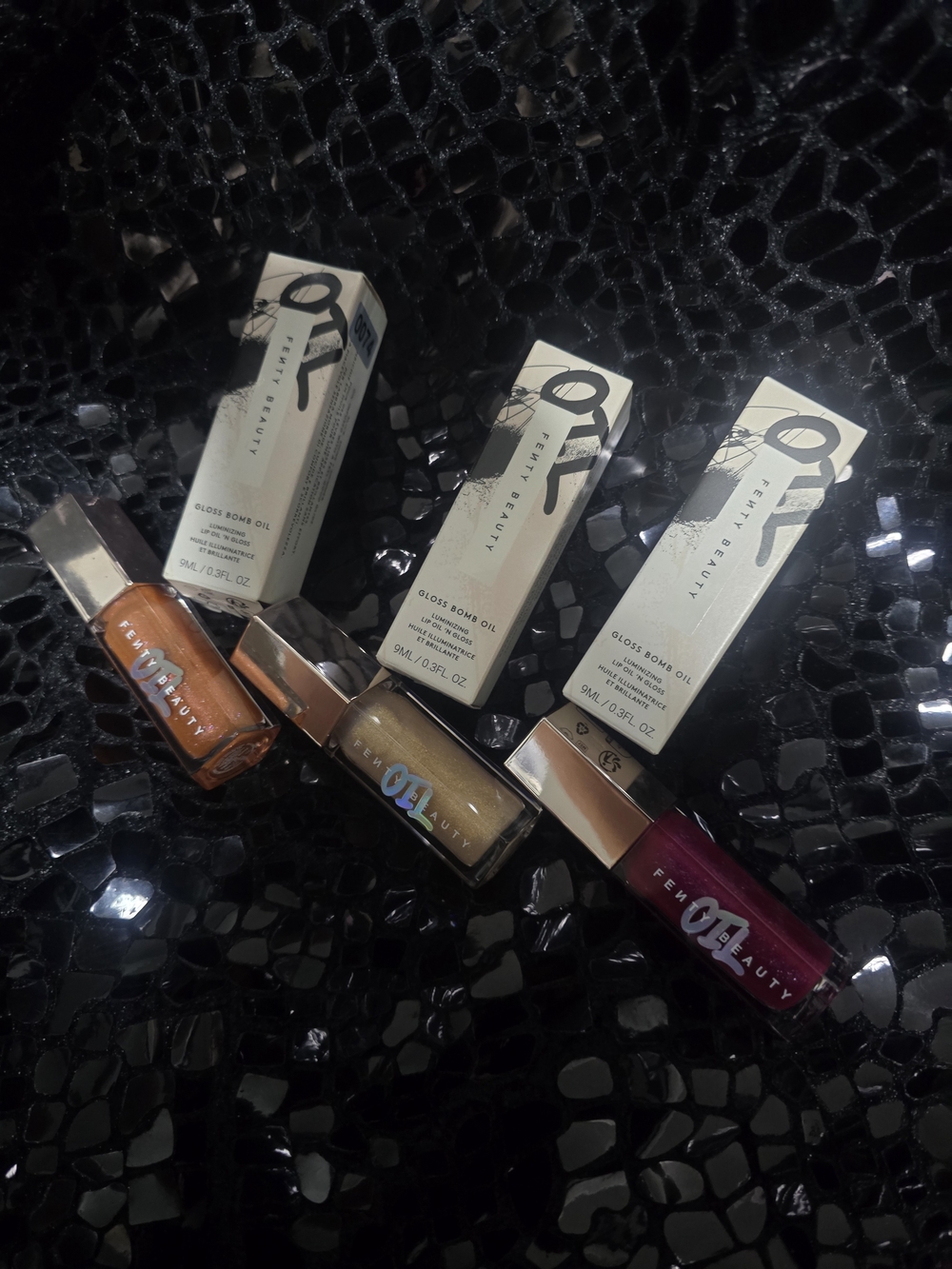 Fenty Beauty Gloss Bomb Oil Trio ,Suga Fine RAZ JAM,FROSTED BUNZ, NIB